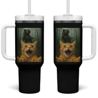 Cat Selfie With Dinosaur Tumbler With Handle Funny Cat Gifts - Wonder Print Shop