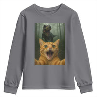 Cat Selfie With Dinosaur Youth Sweatshirt Funny Cat Gifts - Wonder Print Shop
