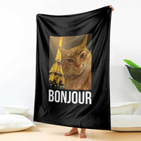 Funny Cat Bonjour Throw Blanket Paris France Eiffel Tower Orange Cat Meme - Wonder Print Shop