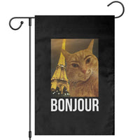Funny Cat Bonjour Garden Flag Paris France Eiffel Tower Orange Cat Meme - Wonder Print Shop