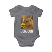 Funny Cat Bonjour Baby Onesie Paris France Eiffel Tower Orange Cat Meme - Wonder Print Shop