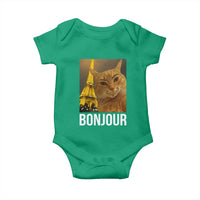 Funny Cat Bonjour Baby Onesie Paris France Eiffel Tower Orange Cat Meme - Wonder Print Shop