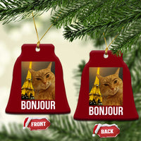 Funny Cat Bonjour Ceramic Ornament Paris France Eiffel Tower Orange Cat Meme - Wonder Print Shop