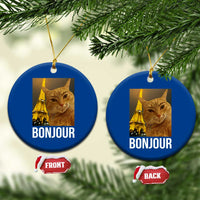 Funny Cat Bonjour Ceramic Ornament Paris France Eiffel Tower Orange Cat Meme - Wonder Print Shop