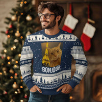 Funny Cat Bonjour Ugly Christmas Sweater Paris France Eiffel Tower Orange Cat Meme - Wonder Print Shop