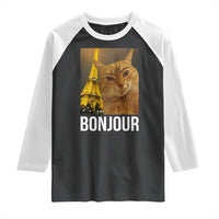 Funny Cat Bonjour Raglan Shirt Paris France Eiffel Tower Orange Cat Meme - Wonder Print Shop
