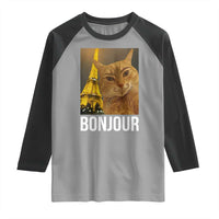 Funny Cat Bonjour Raglan Shirt Paris France Eiffel Tower Orange Cat Meme - Wonder Print Shop