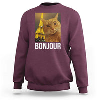 Funny Cat Bonjour Sweatshirt Paris France Eiffel Tower Orange Cat Meme - Wonder Print Shop
