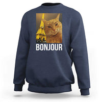 Funny Cat Bonjour Sweatshirt Paris France Eiffel Tower Orange Cat Meme - Wonder Print Shop