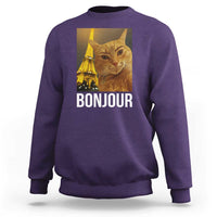 Funny Cat Bonjour Sweatshirt Paris France Eiffel Tower Orange Cat Meme - Wonder Print Shop
