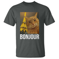 Funny Cat Bonjour T Shirt Paris France Eiffel Tower Orange Cat Meme - Wonder Print Shop