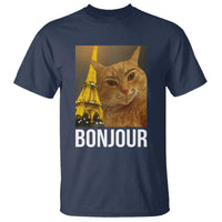 Funny Cat Bonjour T Shirt Paris France Eiffel Tower Orange Cat Meme - Wonder Print Shop
