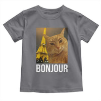 Funny Cat Bonjour Toddler T Shirt Paris France Eiffel Tower Orange Cat Meme - Wonder Print Shop