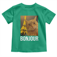 Funny Cat Bonjour Toddler T Shirt Paris France Eiffel Tower Orange Cat Meme - Wonder Print Shop