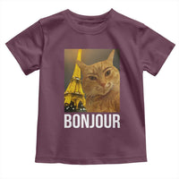 Funny Cat Bonjour Toddler T Shirt Paris France Eiffel Tower Orange Cat Meme - Wonder Print Shop