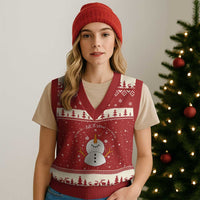Anti ICE Xmas V-Neck Knit Sweater Vest Let It Snow But Fuck Ice Cute Snowman Winter - Wonder Print Shop