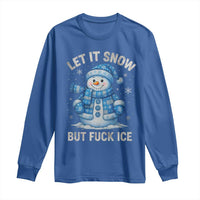Anti ICE Christmas Long Sleeve Shirt Retro Blue Snowman Let It Snow But Fuck Ice - Wonder Print Shop