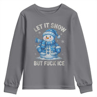 Anti ICE Christmas Youth Sweatshirt Retro Blue Snowman Let It Snow But Fuck Ice - Wonder Print Shop
