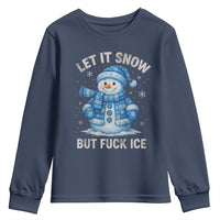 Anti ICE Christmas Youth Sweatshirt Retro Blue Snowman Let It Snow But Fuck Ice - Wonder Print Shop