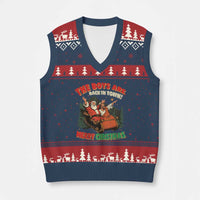 The Boys Are Back in Town Xmas V-Neck Knit Sweater Vest Funny Santa Jesus - Wonder Print Shop