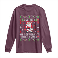 Funny Santa Ugly Christmas Long Sleeve Shirt I Got Hos in Different Area Codes - Wonder Print Shop