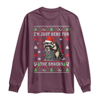 Funny Raccoon Ugly Christmas Long Sleeve Shirt I'm Just Here for The Snacks Cute Trash Panda - Wonder Print Shop