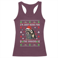 Funny Raccoon Ugly Christmas Racerback Tank Top I'm Just Here for The Snacks Cute Trash Panda - Wonder Print Shop