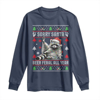 Funny Raccoon Ugly Christmas Long Sleeve Shirt Cute Trash Panda Sorry Santa Been Feral All Year - Wonder Print Shop