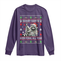 Funny Raccoon Ugly Christmas Long Sleeve Shirt Cute Trash Panda Sorry Santa Been Feral All Year - Wonder Print Shop