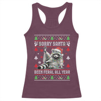 Funny Raccoon Ugly Christmas Racerback Tank Top Cute Trash Panda Sorry Santa Been Feral All Year - Wonder Print Shop
