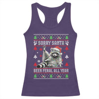 Funny Raccoon Ugly Christmas Racerback Tank Top Cute Trash Panda Sorry Santa Been Feral All Year - Wonder Print Shop