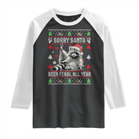 Funny Raccoon Ugly Christmas Raglan Shirt Cute Trash Panda Sorry Santa Been Feral All Year - Wonder Print Shop