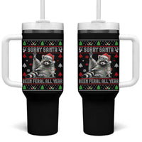 Funny Raccoon Ugly Christmas Tumbler With Handle Cute Trash Panda Sorry Santa Been Feral All Year - Wonder Print Shop
