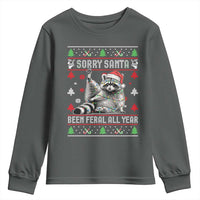 Funny Raccoon Ugly Christmas Youth Sweatshirt Cute Trash Panda Sorry Santa Been Feral All Year - Wonder Print Shop
