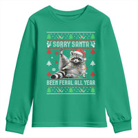 Funny Raccoon Ugly Christmas Youth Sweatshirt Cute Trash Panda Sorry Santa Been Feral All Year - Wonder Print Shop