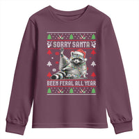 Funny Raccoon Ugly Christmas Youth Sweatshirt Cute Trash Panda Sorry Santa Been Feral All Year - Wonder Print Shop
