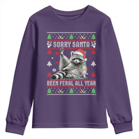 Funny Raccoon Ugly Christmas Youth Sweatshirt Cute Trash Panda Sorry Santa Been Feral All Year - Wonder Print Shop