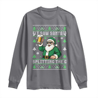Funny Santa Ugly Christmas Long Sleeve Shirt Drinking Beer Splitting G Inappropriate Adult Humor - Wonder Print Shop
