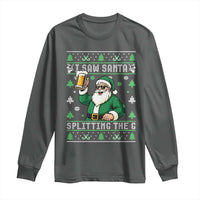Funny Santa Ugly Christmas Long Sleeve Shirt Drinking Beer Splitting G Inappropriate Adult Humor - Wonder Print Shop