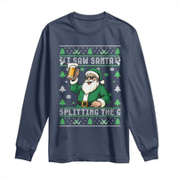 Funny Santa Ugly Christmas Long Sleeve Shirt Drinking Beer Splitting G Inappropriate Adult Humor - Wonder Print Shop