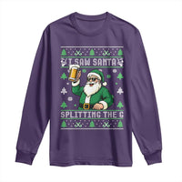 Funny Santa Ugly Christmas Long Sleeve Shirt Drinking Beer Splitting G Inappropriate Adult Humor - Wonder Print Shop