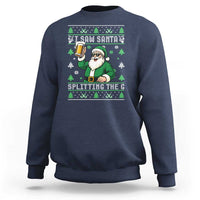 Funny Santa Ugly Christmas Sweatshirt Drinking Beer Splitting G Inappropriate Adult Humor - Wonder Print Shop