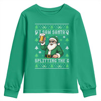 Funny Santa Ugly Christmas Youth Sweatshirt Drinking Beer Splitting G Inappropriate Adult Humor - Wonder Print Shop
