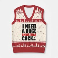 Funny Inappropriate Xmas V-Neck Knit Sweater Vest I Need a Huge Christmas COCKtail Adult Humor Drinking Gift - Wonder Print Shop