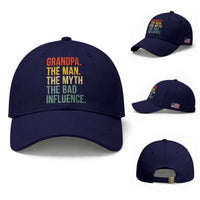 Funny Grandpa Baseball Cap Retro Man Myth Bad Influence Best Funny Fathers Day