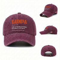 Funny Gunpa Washed Cotton Baseball Cap Gun Lover Grandpa Pro Gun Enthusiast