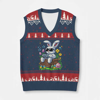 Gamer Rabbit V-Neck Knit Sweater Vest Cute Bunny Gaming Eggs Video Games Easter Pixel Garden - Wonder Print Shop