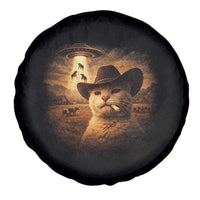 Funny Cowboy Cat UFO Spare Tire Cover Retro Western Rodeo Meme Cats Lover Gift