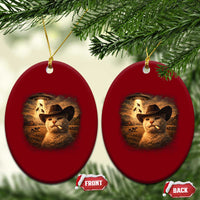 Funny Cowboy Cat UFO Ceramic Ornament Retro Western Rodeo Meme Cats Lover Gift