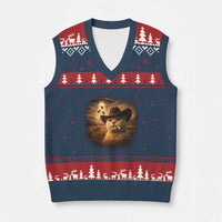 Funny Cowboy Cat UFO V-Neck Knit Sweater Vest Retro Western Rodeo Meme Cats Lover Gift